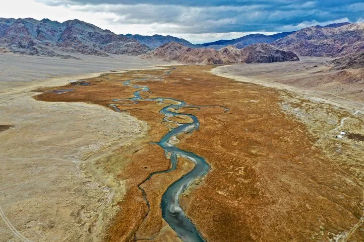 Aerial shot orkhon river mongolia jpg