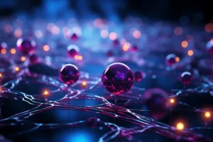 Struktura chemiczna oraz w stylu jasnogranatowych i fioletowych futurystycznych fal chromatycznych i diagramow naukowych 334364 4717 jpg 300x200