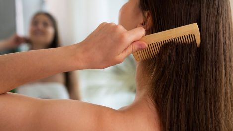 Side view woman hair slugging night routine 470x264