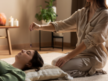 Person conducting reiki therapy 215x161