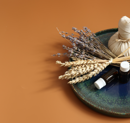 Spa composition with herbal bag natural oils jars dried flowers 550x520