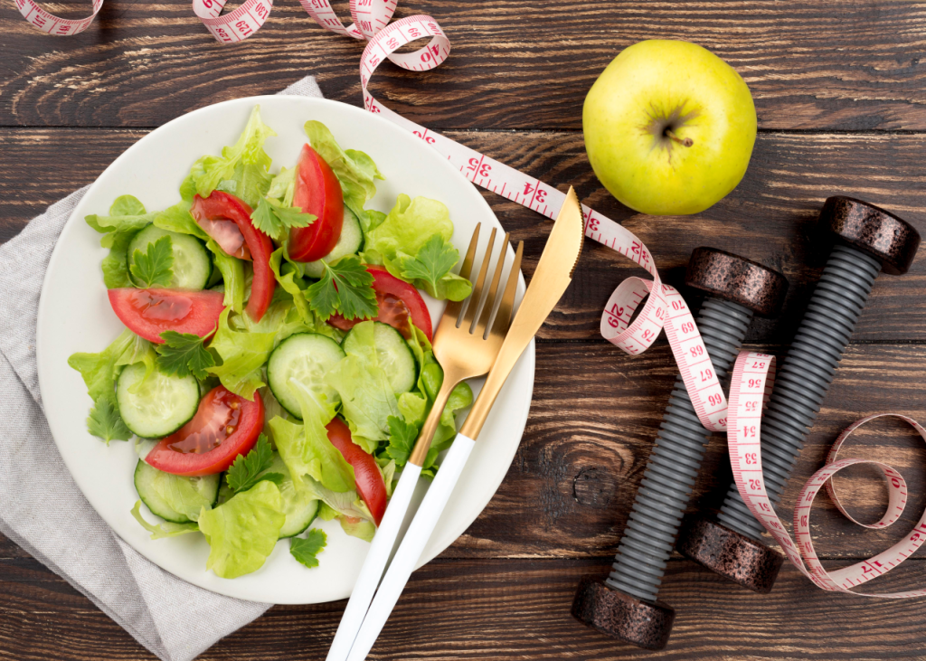 Healthy salad wooden background 1024x731