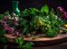 Rustic table adorned with fresh herb bouquet generated by ai 74x55
