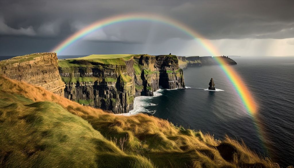 Majestic rainbow arches cliff coast generated by ai 1024x585